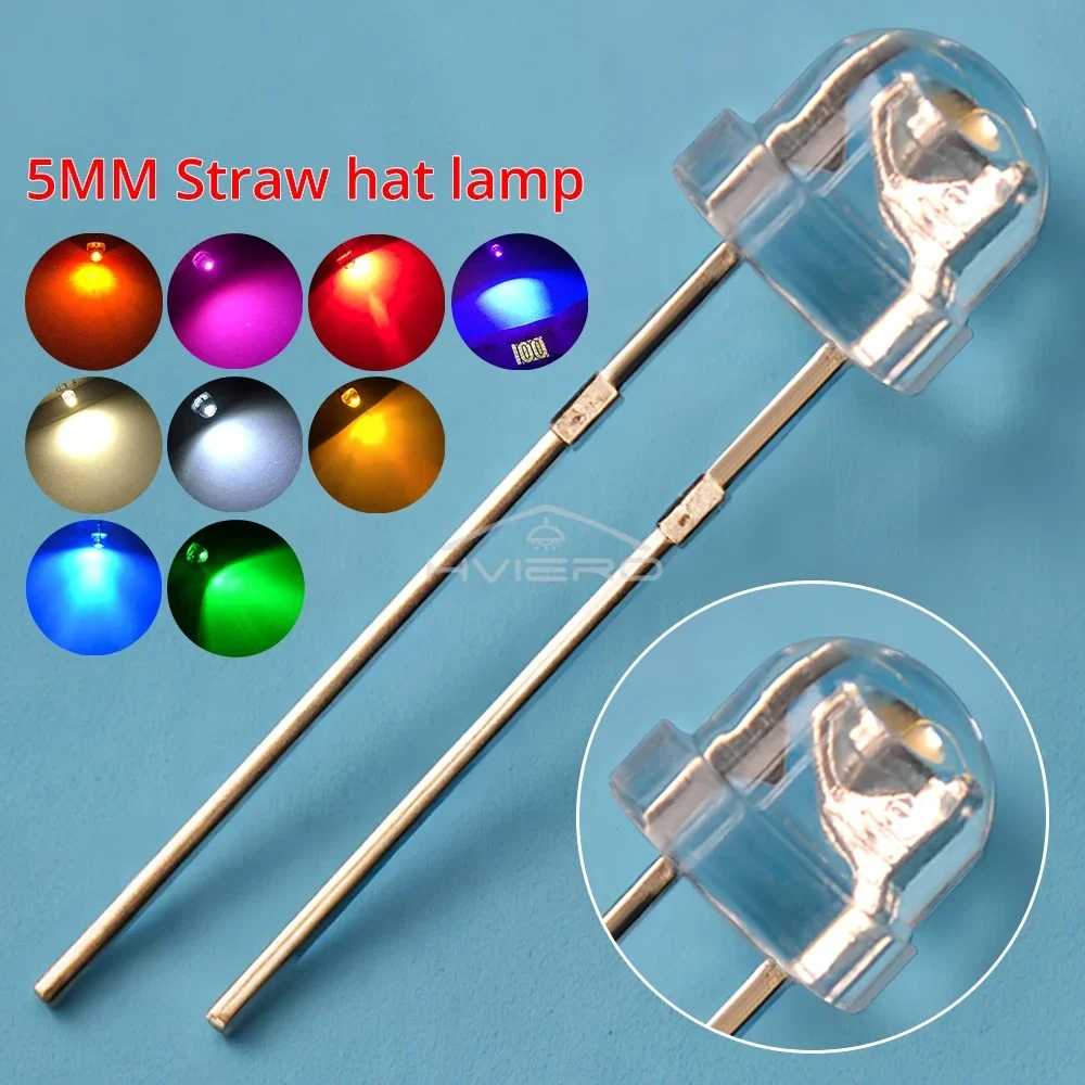 F5 5mm Straw Mini Hat Emitting Diode Ultra Bright Water Clear Light Bead White Blue Green Yellow Red Wide Angle LED Bulb