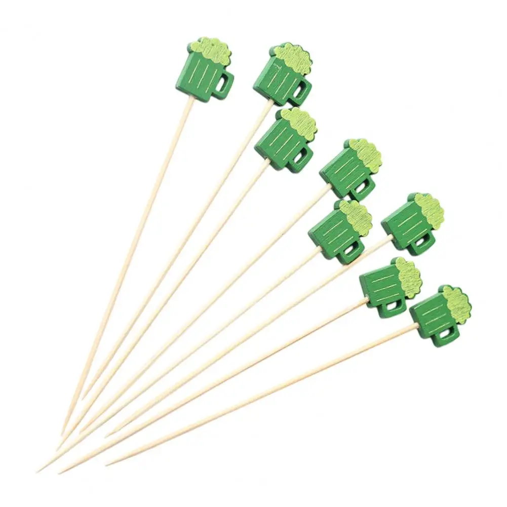 Sandwich Cupcake Topper 100pcs Bamboo Cocktail Skewers Disposable Green Beer Picks Handheld Toothpicks for Snacks Sandwiches