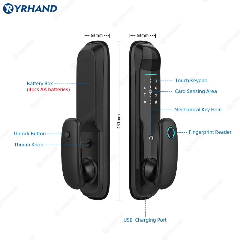 YRHAND Tuya Wifi Digital Electronic Lock For Smart Home Biometric Digital Lock Fingerprint Smart Door Lock