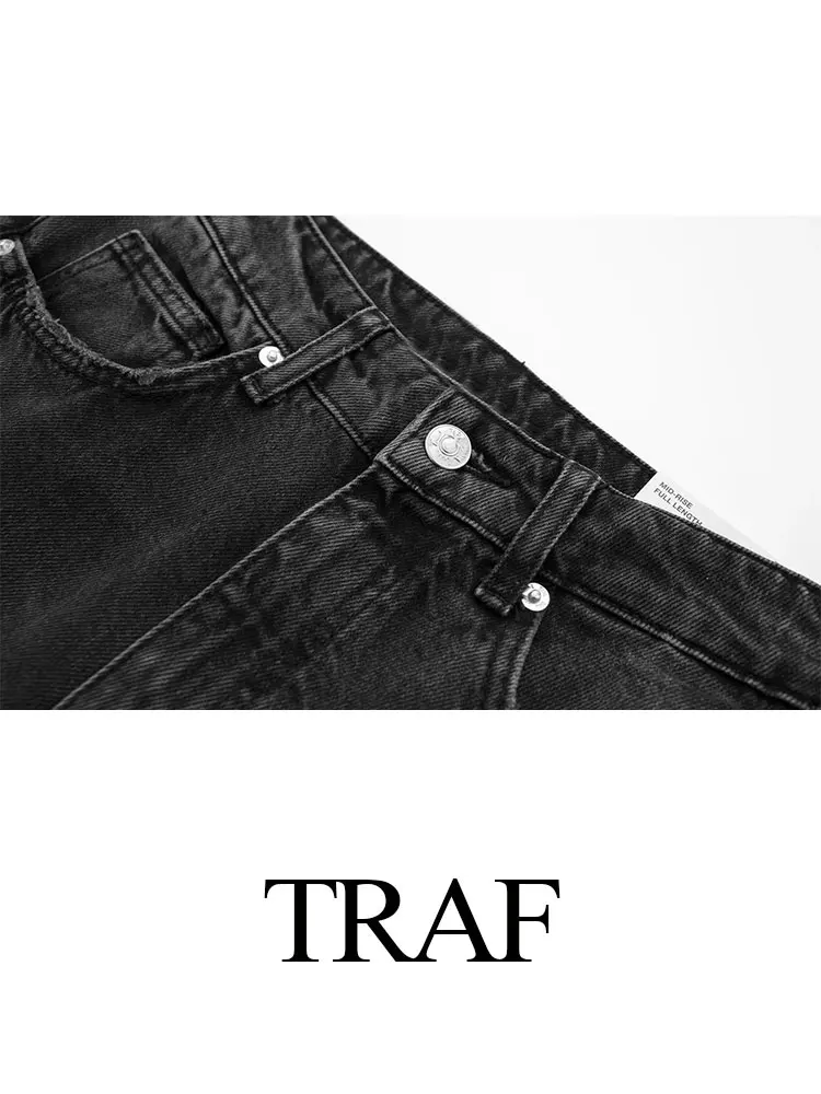 Imagem -04 - Traf-jeans Jeans Soltos Monocromáticos Femininos Calças Compridas Gradiente Versátil Streetwear Casual Calças Baggy Moda 2023