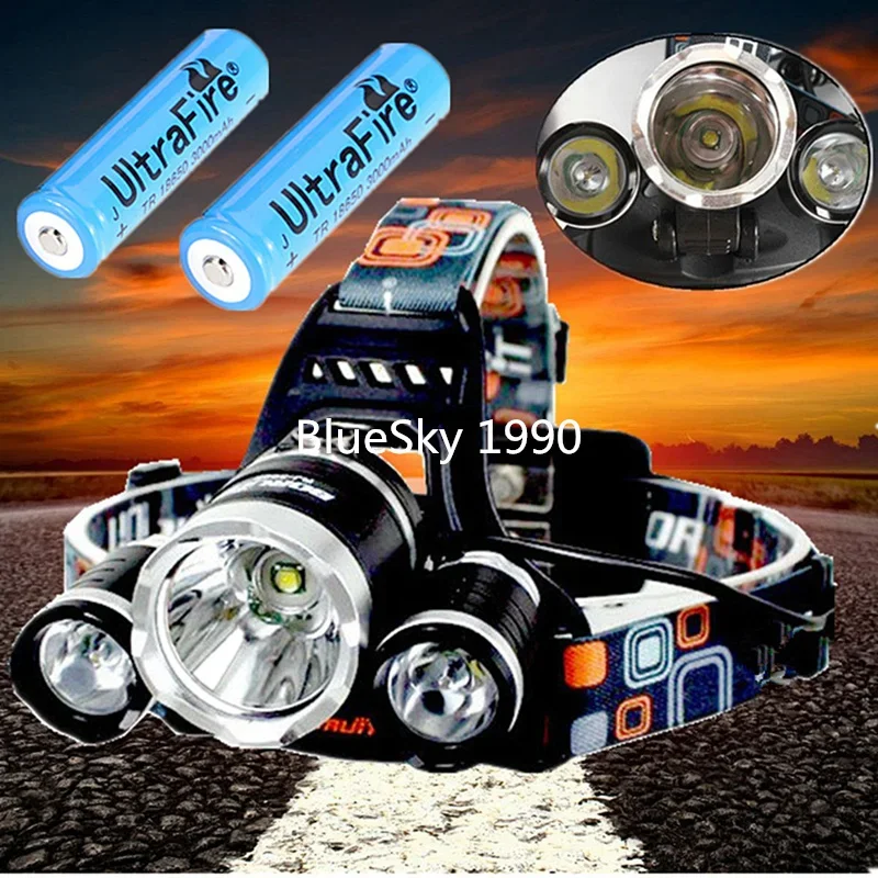 

6000Lm 4-Modes Head Lamp bead T6+2R5 LED Headlamp Headlight Camping Fishing Light +2*18650 battery+Car EU/US/AU/UK charger+1*USB