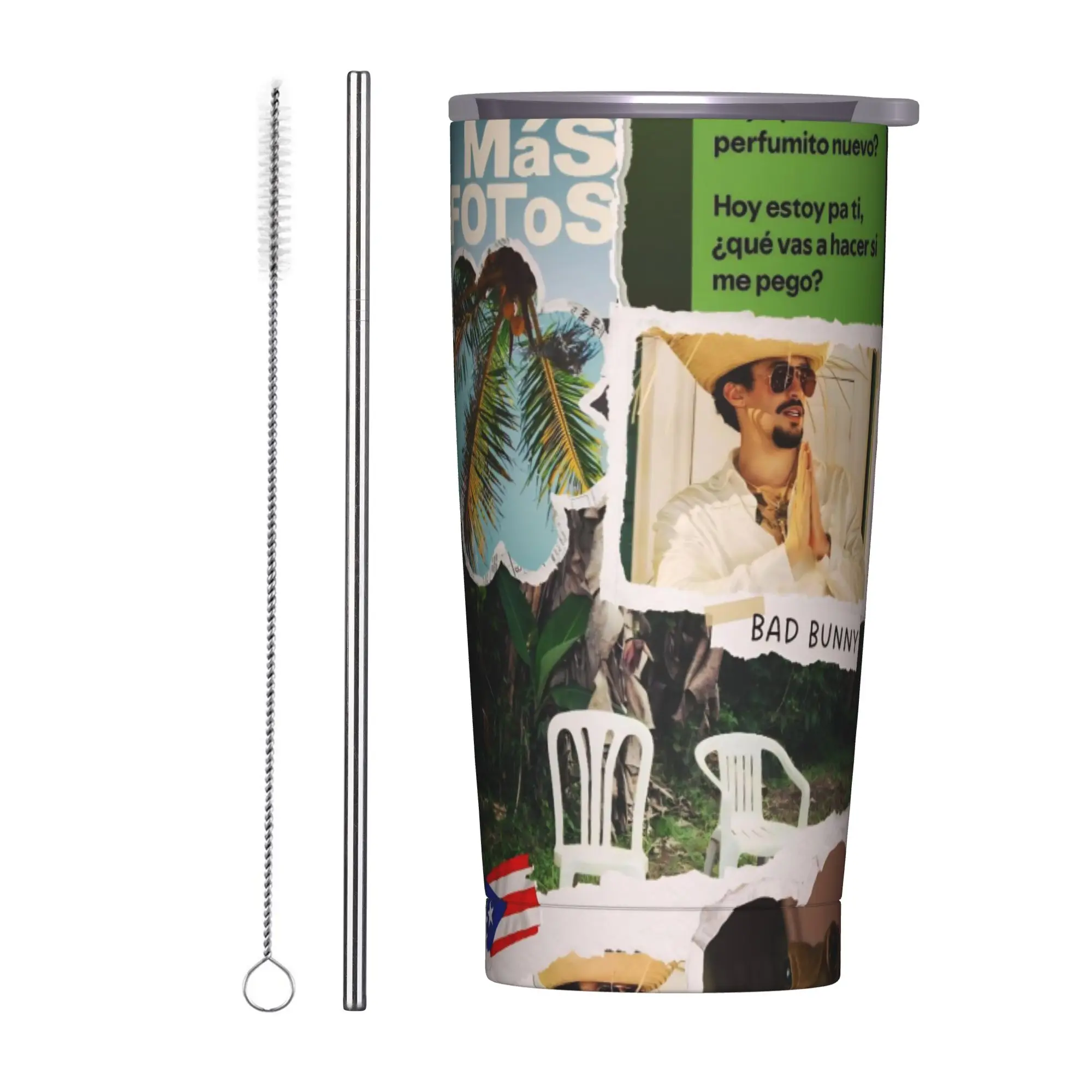 Bad Bunny DTMF Tour 2026 Insulated Tumbler with Straws  Stainless Steel Coffee Mugs Office Home Car Bottle Cups 20oz