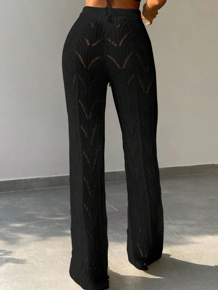 المرأة أنيقة بيكيني جوفاء محبوك السراويل الصوفية الشاطئ أزياء ملابس السباحة أسفل الزي مثير