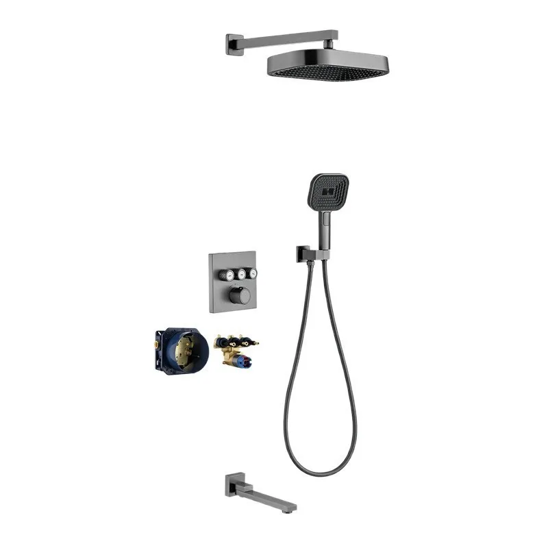 Wall Mounted Concealed Shower Set Full Copper Temperature Control Hidden Button Home Bathroom