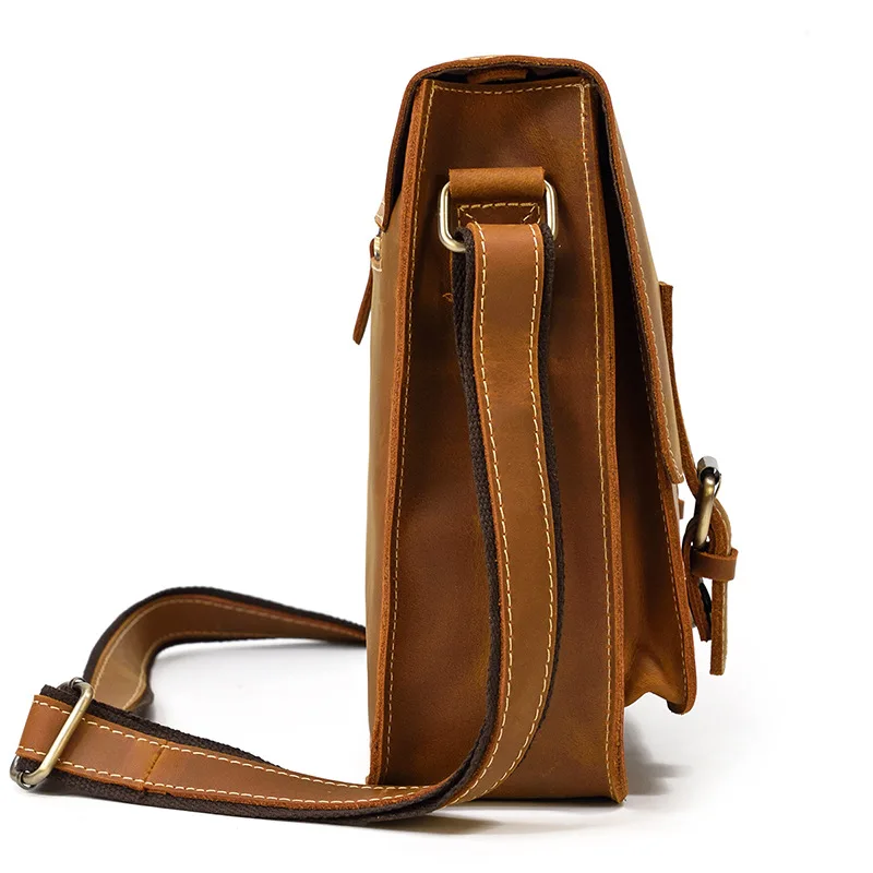 Shoulder Messenger Bag For Men Crazy-Horse Leather Crossbody Bags Vintage Shoulder Briefcase Men Shoulder Bag Cowhide Sling Bag