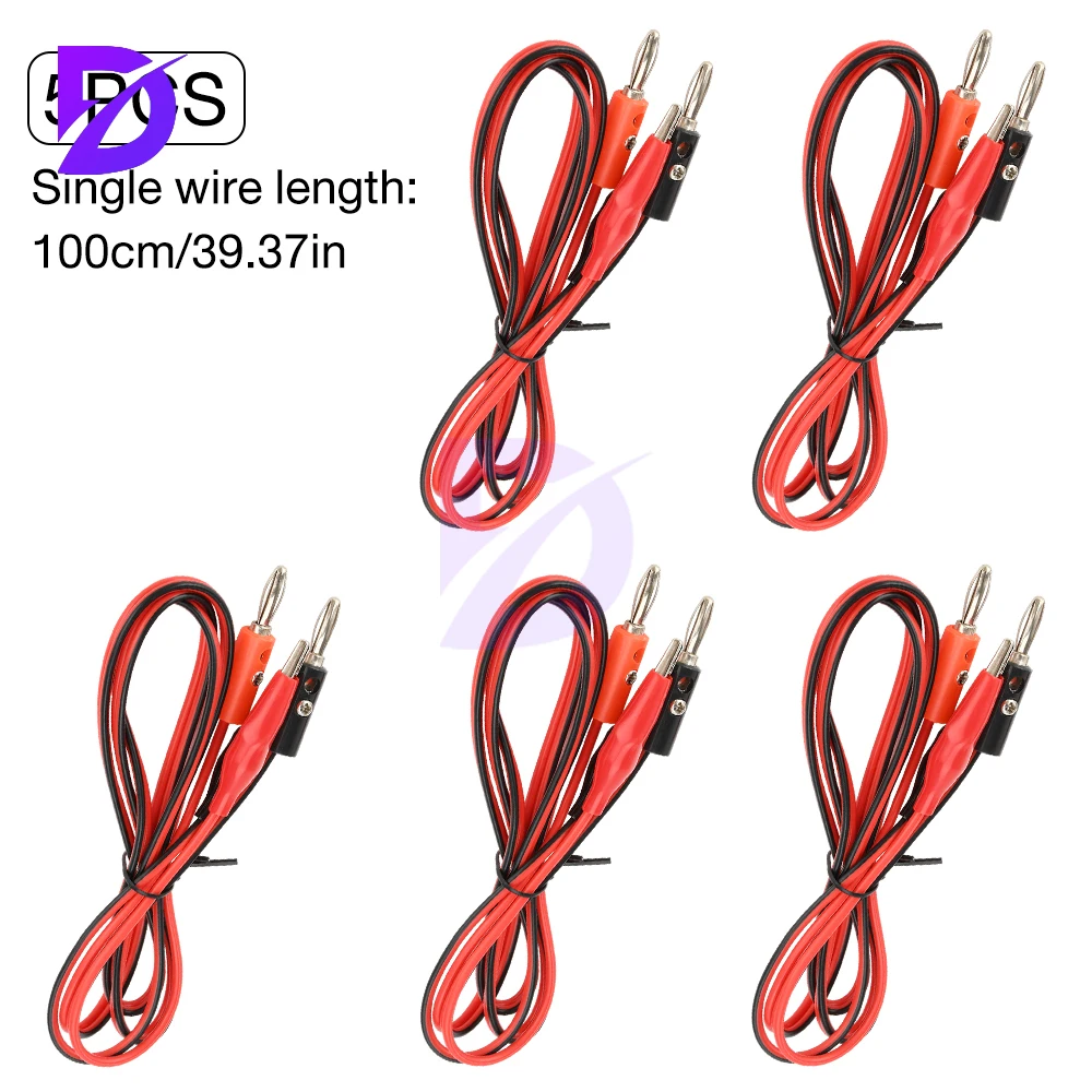 5PCS 4mm Banana Plug to Alligator Clips Test Leads Kit Crocodile Clips Copper Soft Cable Wire Set Red Black