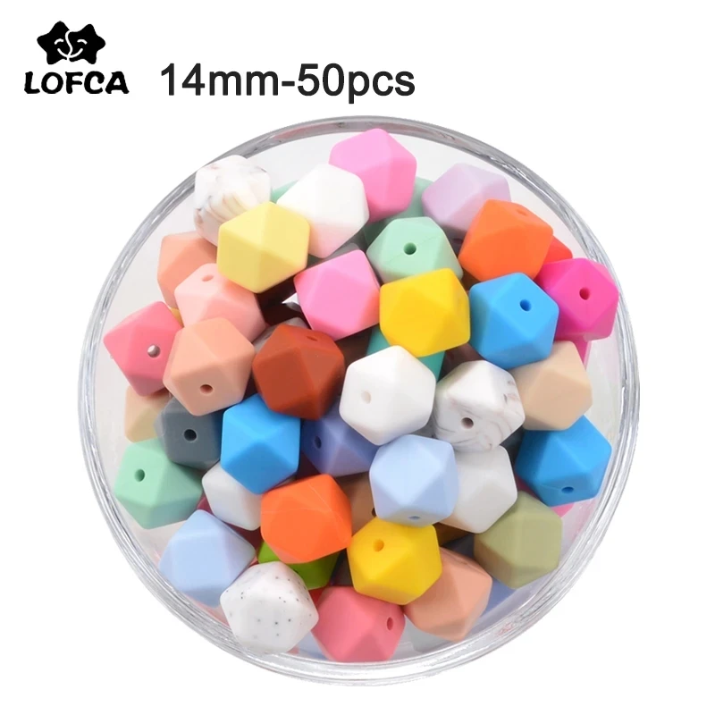 

LOFCA 50pcs Food Grade Silicone Bead Mini Hexagon Baby Teether Baby Teething Toy BPA Free Necklace Pacifier Pendant For DIY