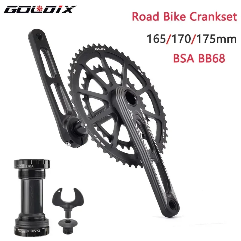 GOLDIX Ultralight Road Bike Crankset Direct Installation  Double Chainring  for 165 170 175mm length Hollow Bicycle Crank