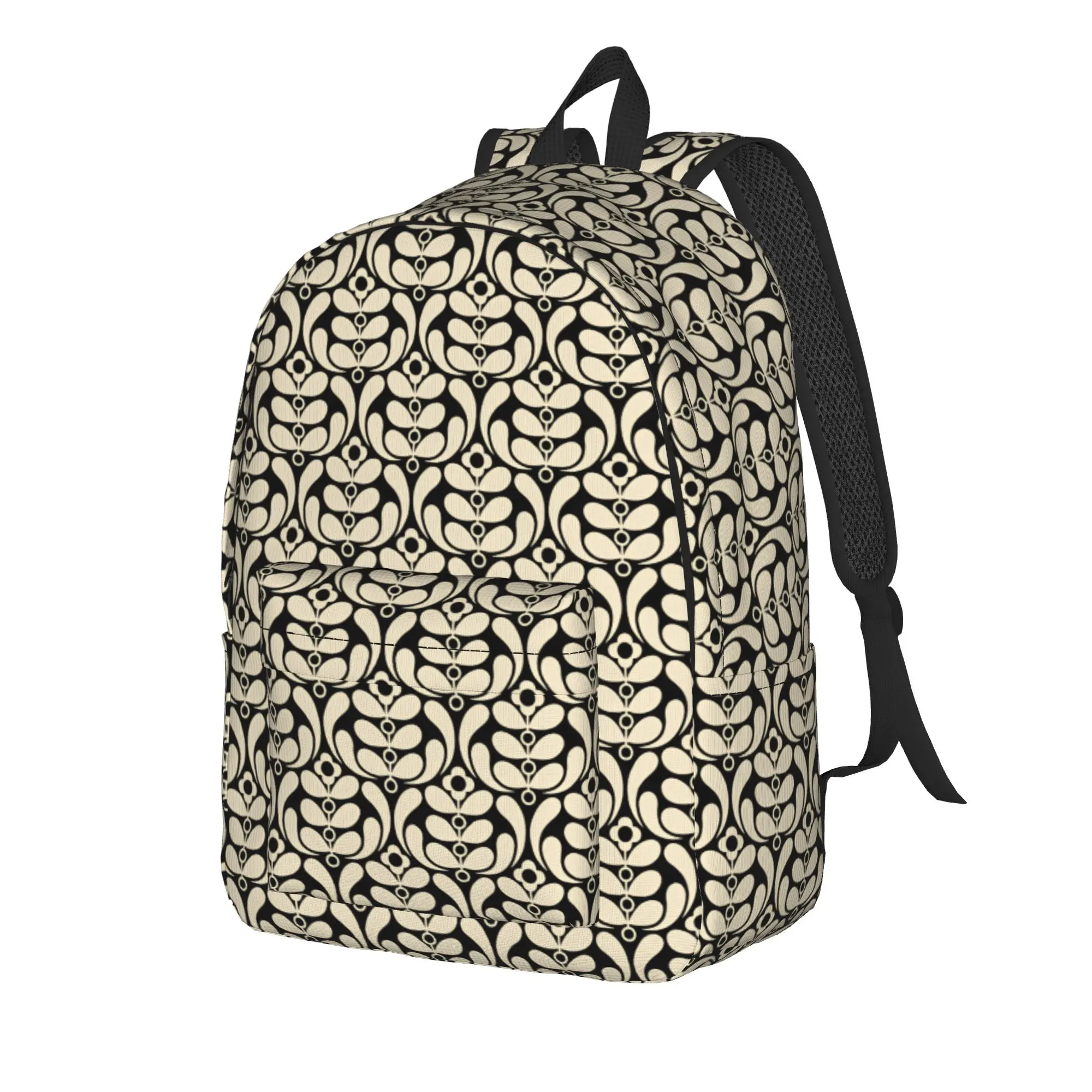 Cream Abstract Floral Stem Vertical Repeat Black Wallpaper Pattern Backpack  Women Men Polyester Hiking Backpacks Lightweight