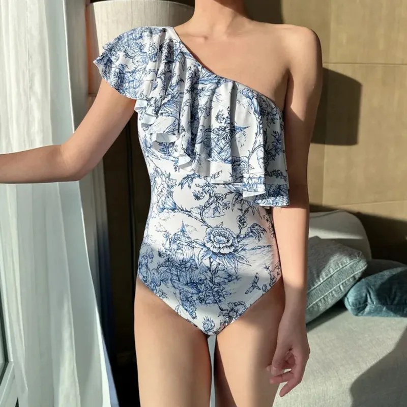 2024 New Korean Sexy Push Up One Piece Swimsuit Dress Monokini Cut Out Swimwear Women Swim Bathing Cute Swimming Suit