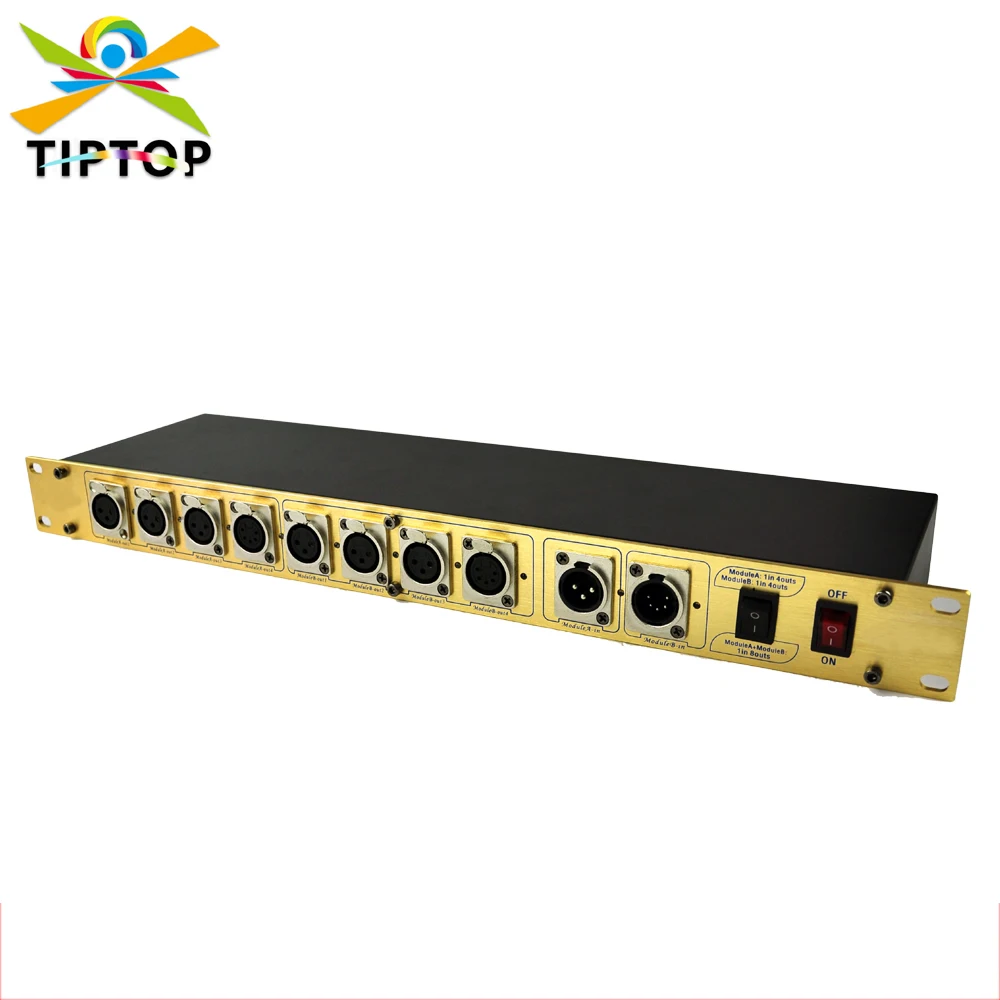 

Guangzhou TIPTOP 8 Way DMX Smart DMX Splitter Gold Painting Iron DMX IN/OUT Connector RS-485 Mini Led Stage Lighting Controller