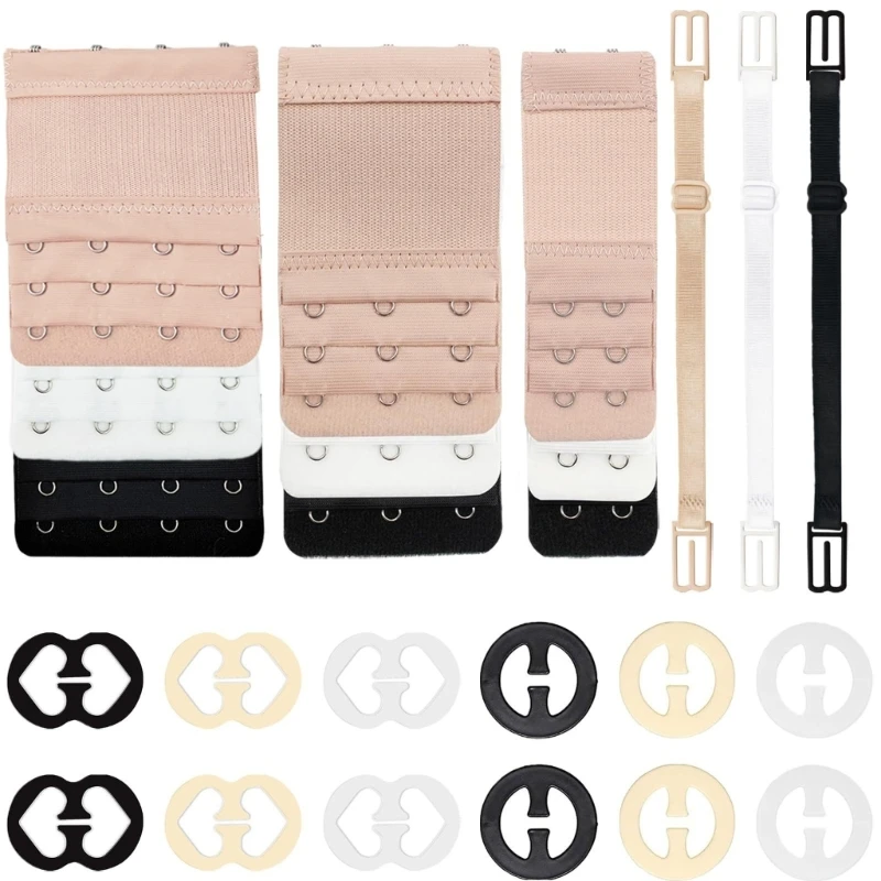 

24Pcs Bra Straps Clips with Bra Extenders 2/3/4 Hooks Racerback Bra Clips Elastic Adjustable Bra Straps Holders for Back