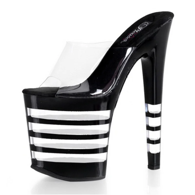 Transparent fine heel striped sole high heel sandals women\'s summer high heel fish mouth open toe high heel sandals for women