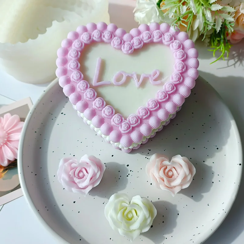 3D Mounted Heart Love Cake Mold Valentine's Day Cake Candle Mold  Epoxy Resin Decoration Gift