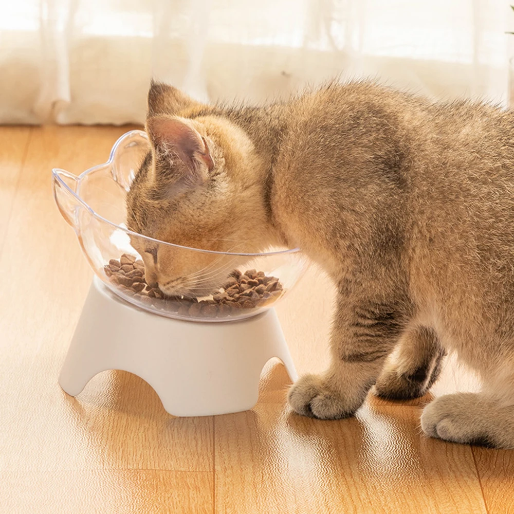 Pet Food and Water Bowls Feeding Products Non-slip Transparent With Stand Base Cat Bowl Pet Supplies