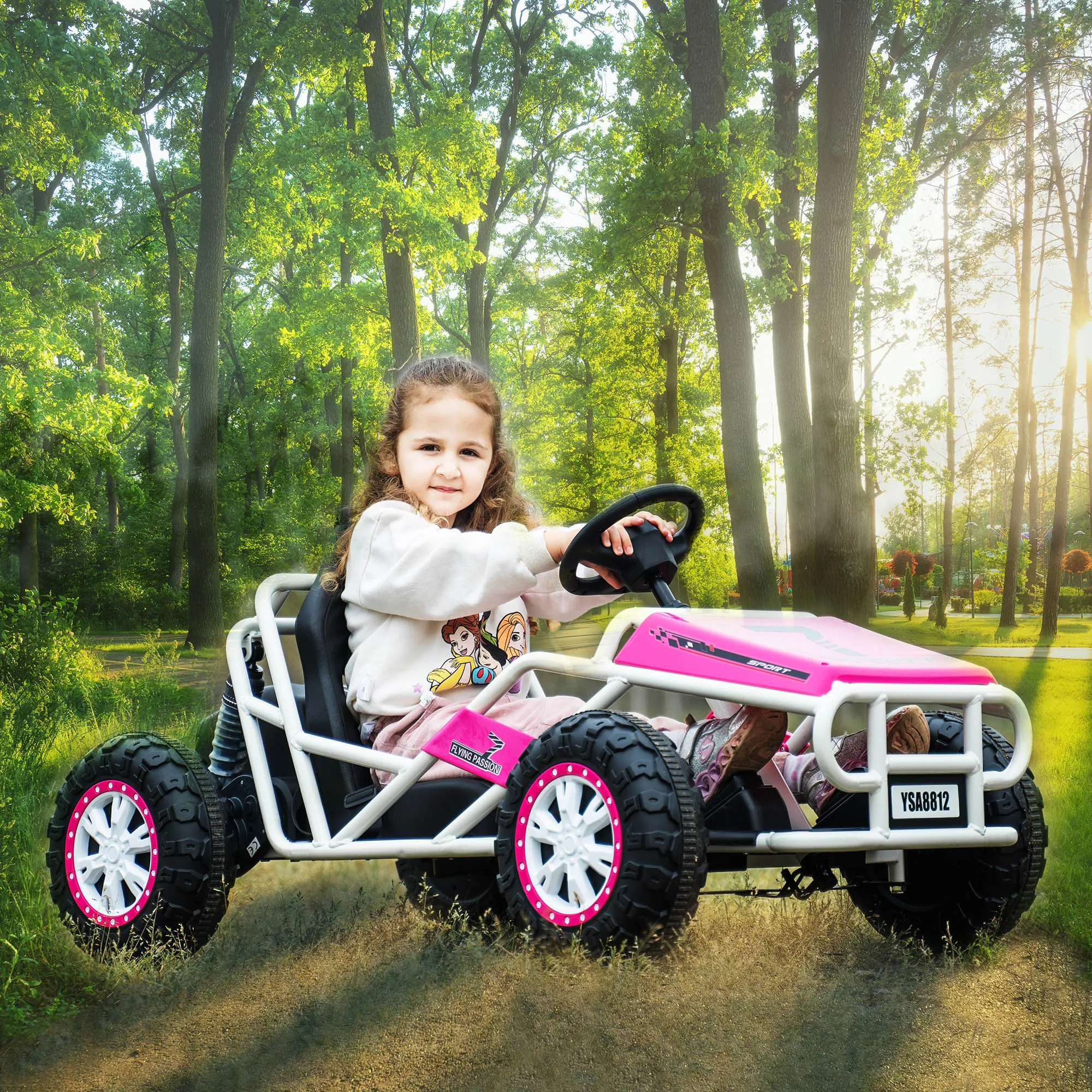 24V Ultimate Go-Kart, 2x200W Powerful Motor, 6MPH Outdoor/Off road/Dirt Road Electric Car, Wide Seat, Metal Frame