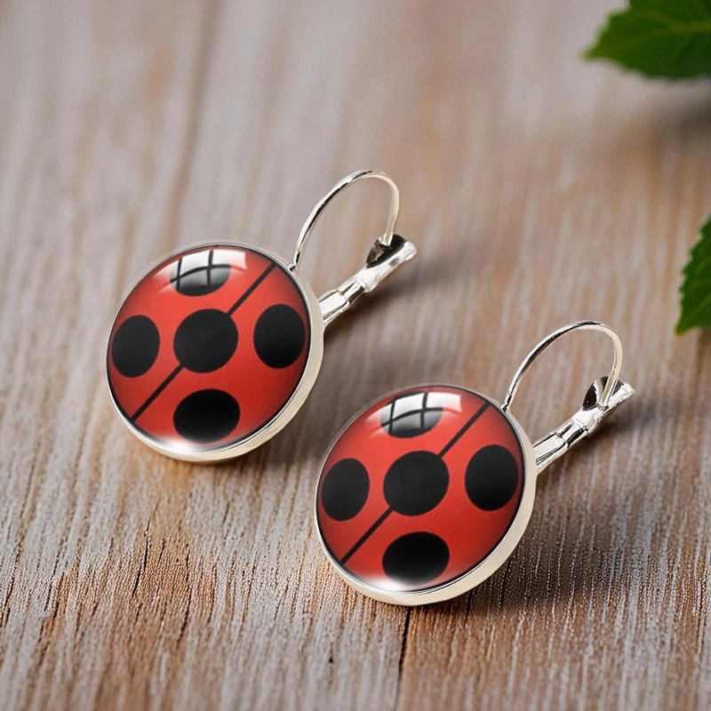 2025 New Fashion Ladybugs Ear Clip Round Earring Glass Cabochon Art Printed Jewelry view 2