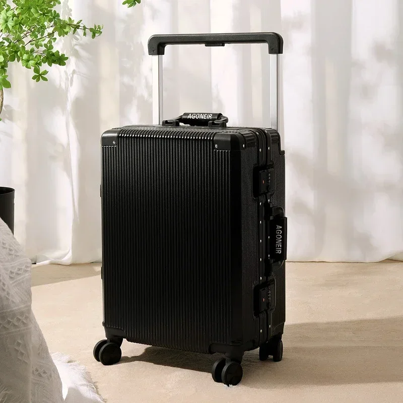 Fashion Rolling Luggage Wide Handle Travel Suitcase Unisex Trunk Large Capacity Silent Universal Wheel Aluminum FrameTrolleyCase