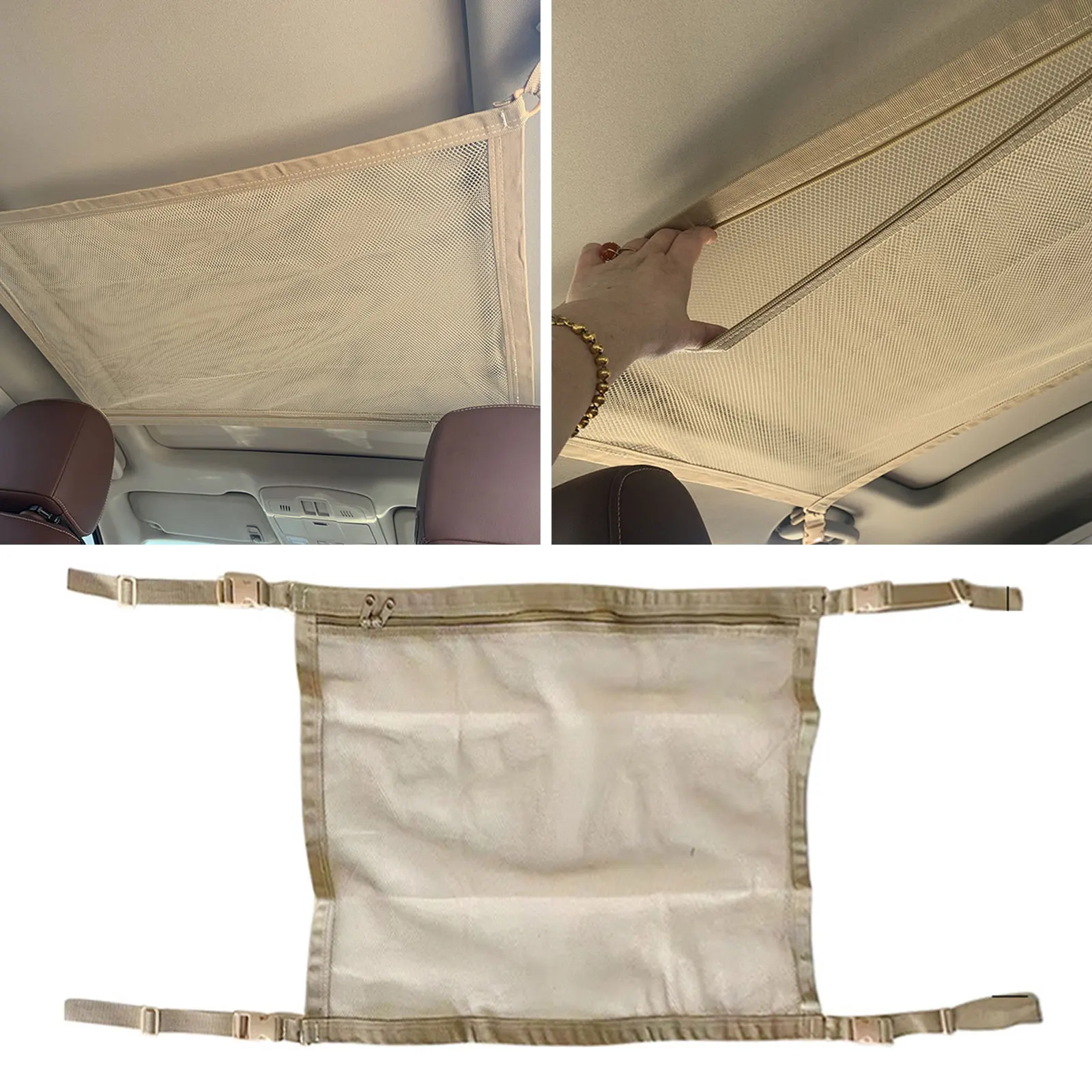 2 dimensioni SUV Car soffitto Storage Net Mesh Zipper doppi strati campeggio Beige accessori per auto Organizer Interior Cargo Van Travel