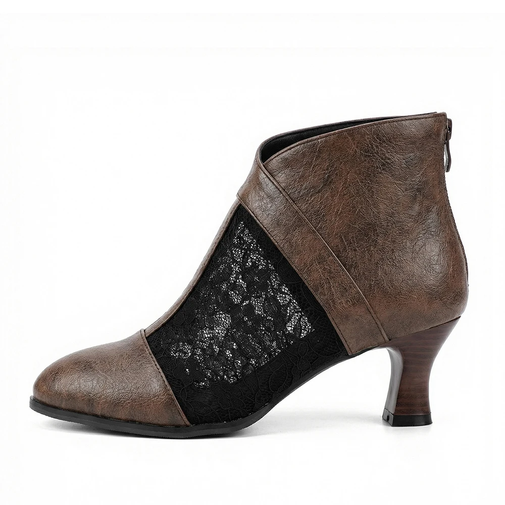 รองเท้าบูทข้อเท้าแบบผูกเชือกสำ - Kitten Heel Women บทวิจารณ์และราคา