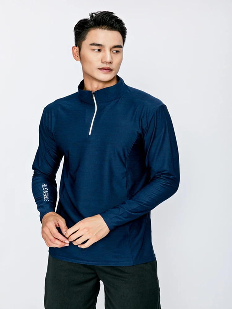 2024 New Men Long Sleeves T-Shirts Sport Running Quick Dry Breathable Training Clothes Half Zipper Gym Workout Thin Sweatshirt