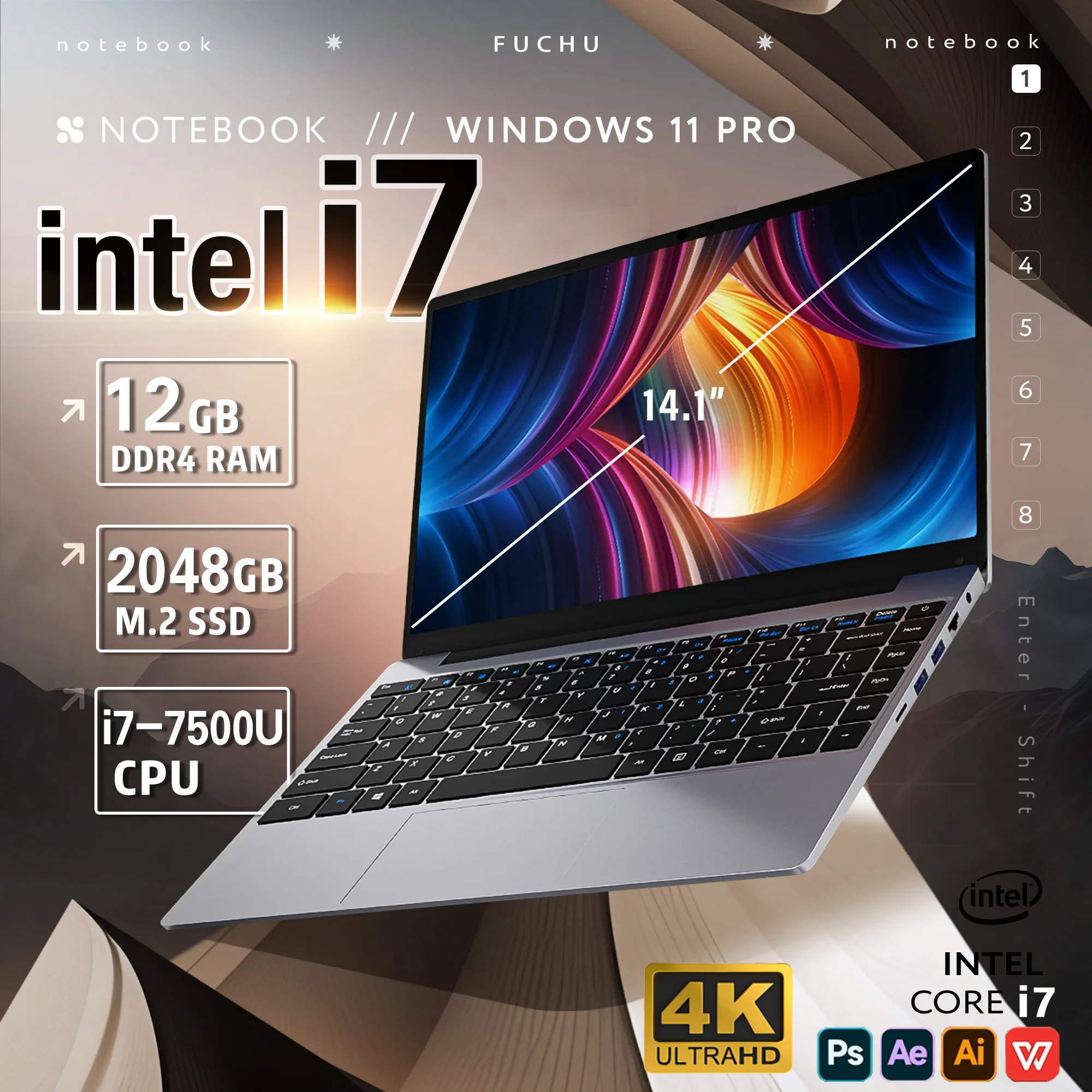 

Офисный ноутбук Windows 11, Intel Core i7-7500U/intel Atom x7 A3950, 12 ГБ ОЗУ, 1 ТБ/2 ТБ SSD, 4K HD, ноутбук для учебы, ноутбуки
