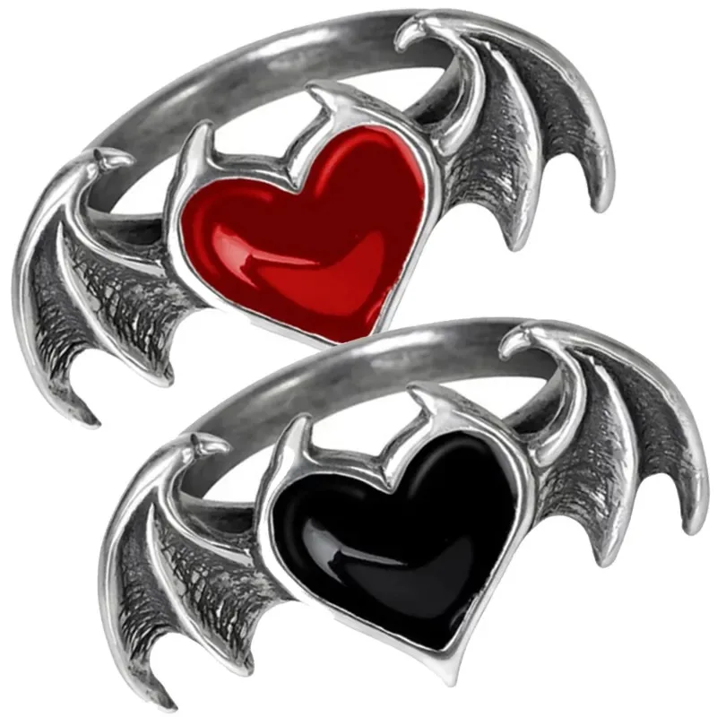 Anillos de Metal Punk Dark Soul para hombres y mujeres, joyería de dedo de corazón de Gemstome rojo y negro, anillos de pareja de Hip Hop, regalos al por mayor