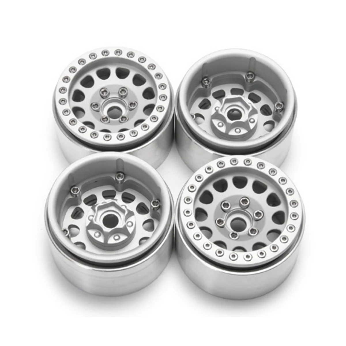 4Pcs 1.9 Metal Beadlock Wheel Hub Rim for 1/10 RC Traxxas TRX4 SCX10 SCX10-II 90046 SCX10-III AXI03007 D90 Silver