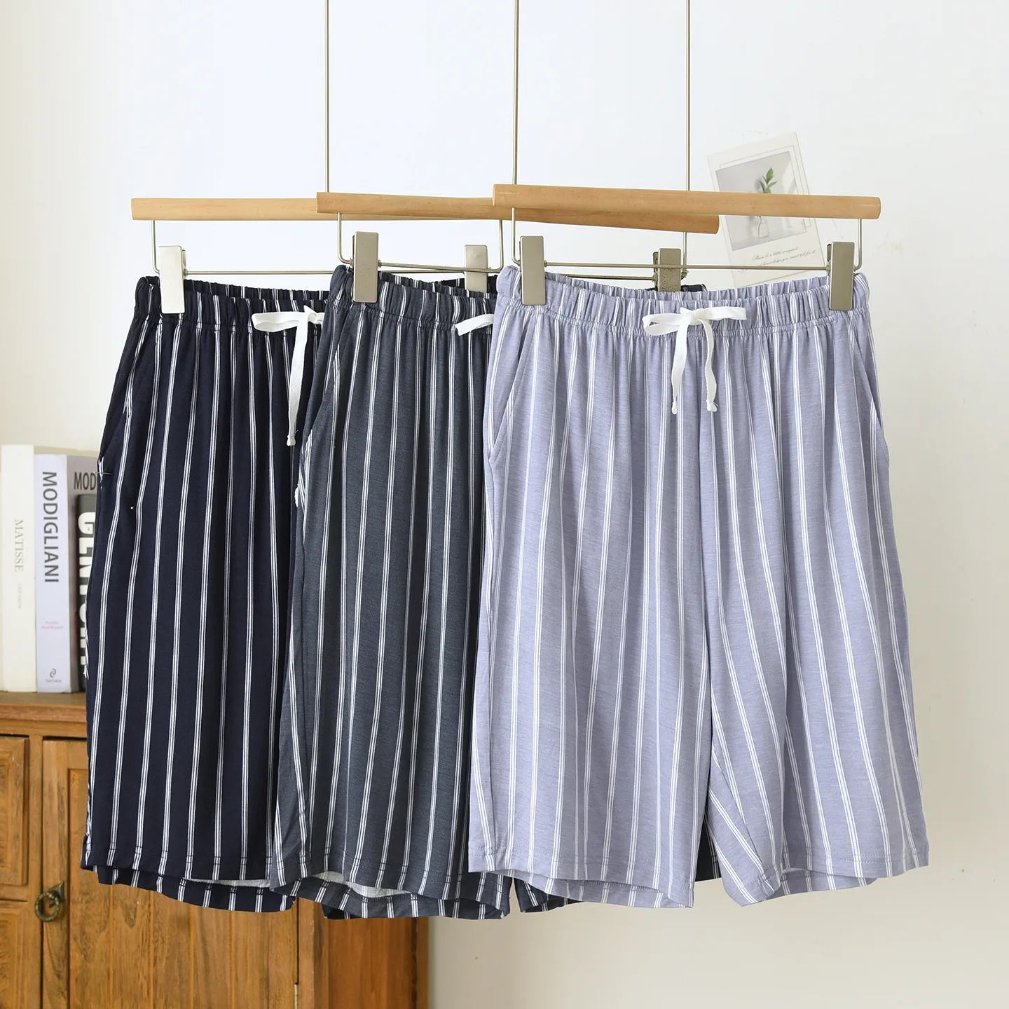 

Modal Mens Sleepwear Striped Pajama Bottoms Summer Casual Sleepwear Shorts Comfort Man Pajama Pants Home Wear Sleeping Pants