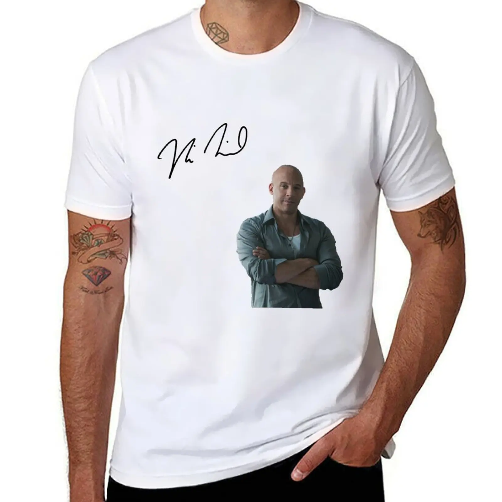 Vin diesel and autograph T-Shirt vintage oversizeds funny meme t-shirts shirts graphic tees mens t shirts top quality