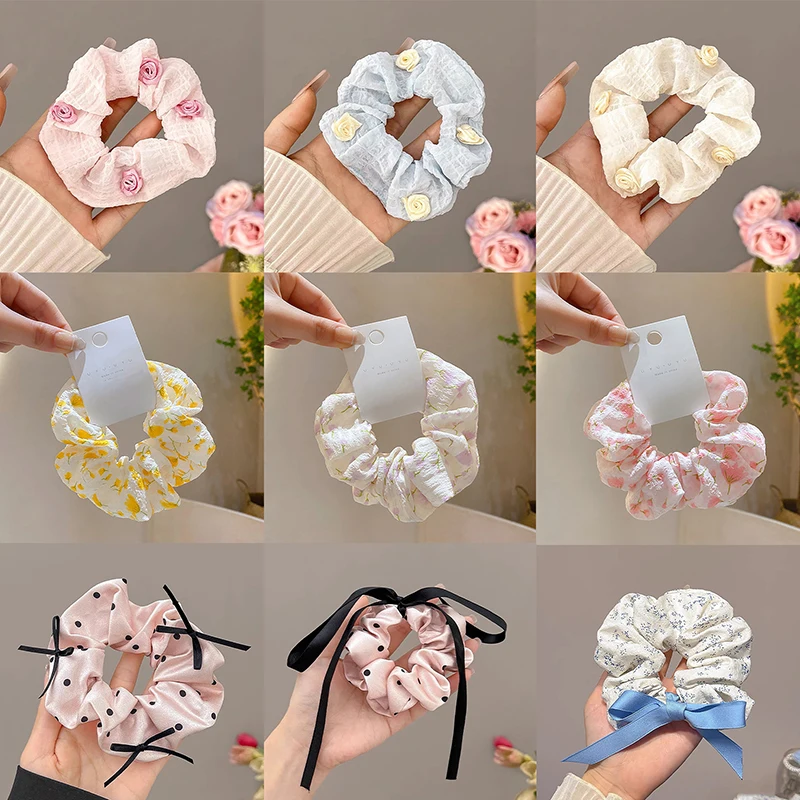 เกาหลี StyleSatin ผ้าไหมผ้าคู่ซาตินขนาดใหญ่ Scrunchies อุปกรณ์เสริมผมสําหรับผู้หญิง High-end วงยืดหยุ่นสําหรับหญิง