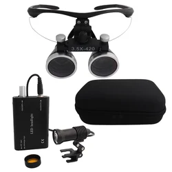 Dental Loupes Magnifier Lab Medical Magnification Binocular 2.5/3.5x420 Headlight Headlamp 5W Cloth Case