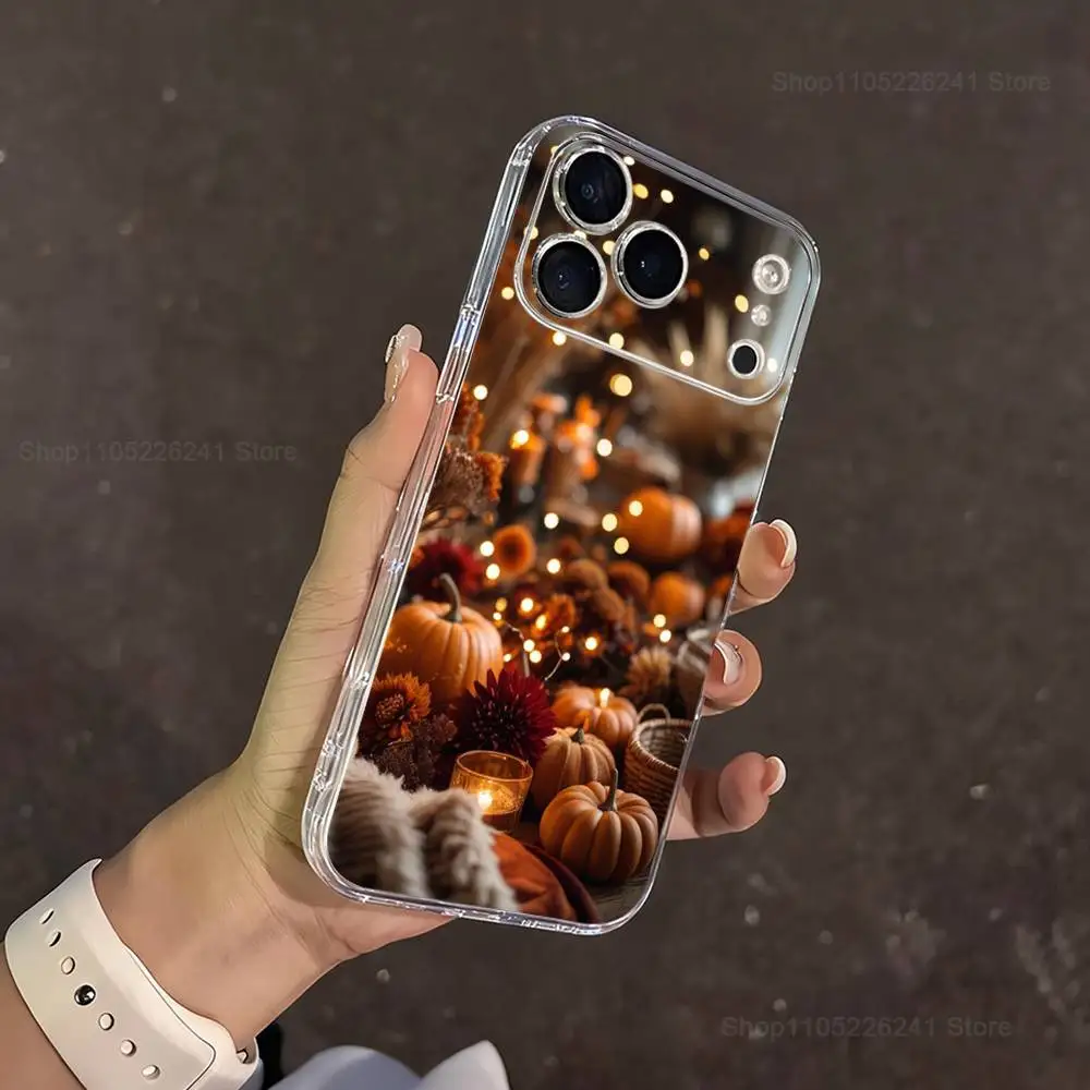 أوراق اليقطين الخريفية آيفون 16,13,12,11,17,14,15,Pro,Max,Plus,X,XS,XR,SE,غطاء سيليكون ناعم شفاف صغير