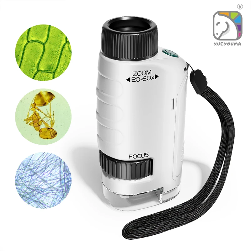 Draagbare 60x - 120x handmicroscoop wetenschappelijke experimentset, perfect voor kinderen tijdens Kerstmis, Halloween, verjaardagen en lente