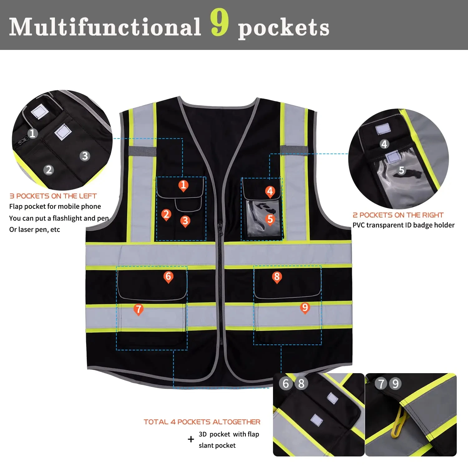 Chaleco reflectante de seguridad para hombre y mujer, chaqueta de motocicleta de alta visibilidad, chaleco fluorescente de policía con señal, XXXL