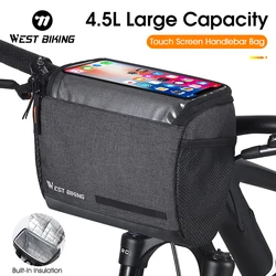 WEST BIKING 4.5L Bike Handlebar Bag 7.5 Inch Touch Screen Phone Bag Insulated Bicycle Cooler Bag MTB Road Cycling Accessories