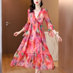 Summer Korean Vacation Fashion Elegant Maxi Dress New Luxury Dance Party Dress 2024 Women Boho Beach Floral Silk Casual Vestidos
