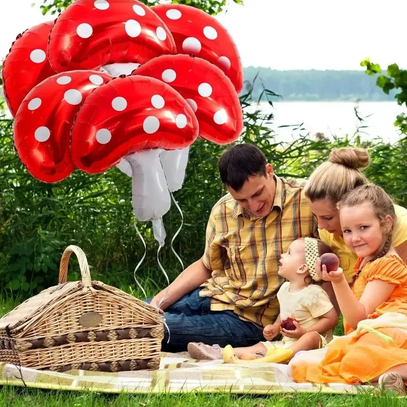 5-teiliges Rotes Pilz-Ballon-Set Niedliche Cartoon-Pilz-Folienballons für Kindergeburtstag Wald-Themenparty Babyparty-Dekoration – Detail 12