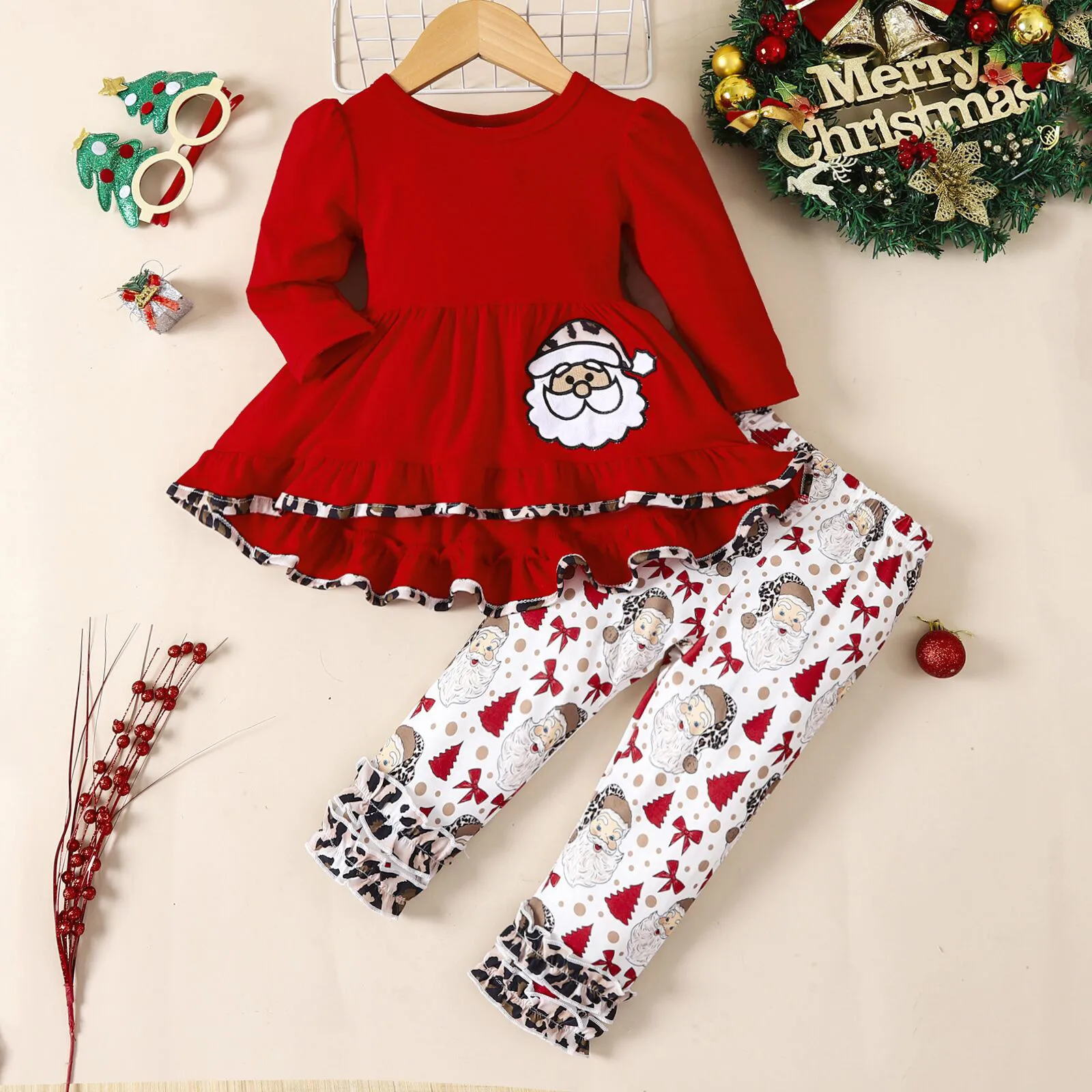 

Baby Girls Christmas Outfits Set Red Santa Claus Romper+Pants Festival Clothing Sets My First New Year Newborn Costumes Cosplay