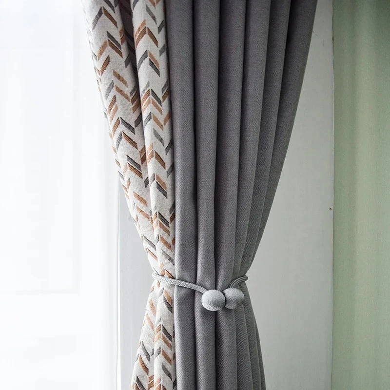 

Simple Curtains for Living Dining Room Bedroom Luxury Style Post-modern Shading Cotton and Linen High-grade Gray Stitching