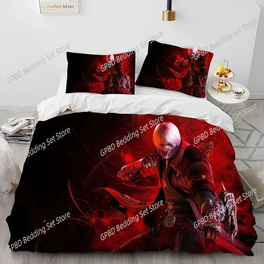 D-Devil May Cry DMC Game Gamer Comforter Bedding Set,Duvet Cover Bed Set Quilt Cover Pillowcase,king Queen Size Bedding Set Kids