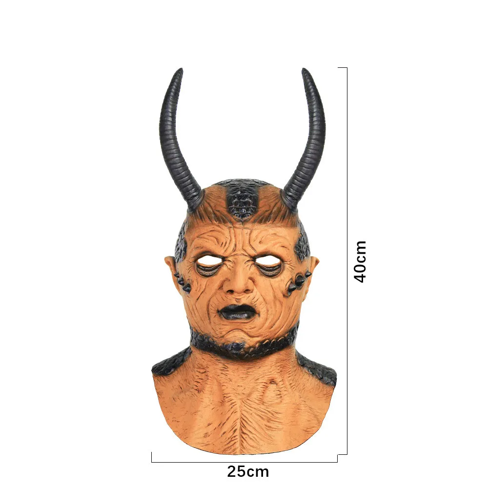 Halloween Gruselmaske mit Langen Hörnern, Realistische Teufelsmaske aus Latex – Detail 5