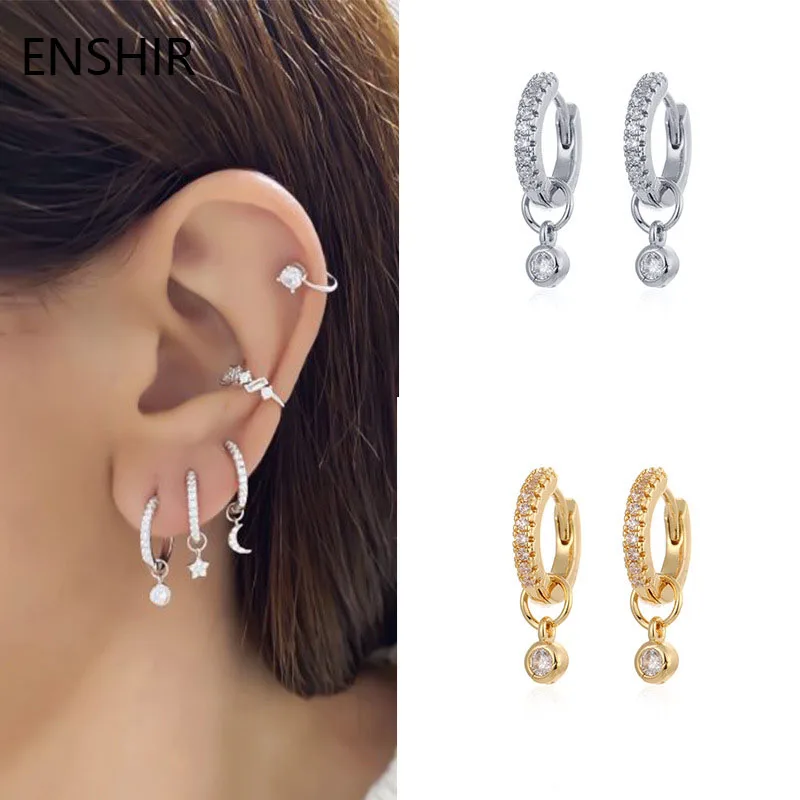 ENSHIR Silver Plated Gold Color Round Hoop Earrings for Women Men Cubic Zircon Dainty Jewelry Wholesale