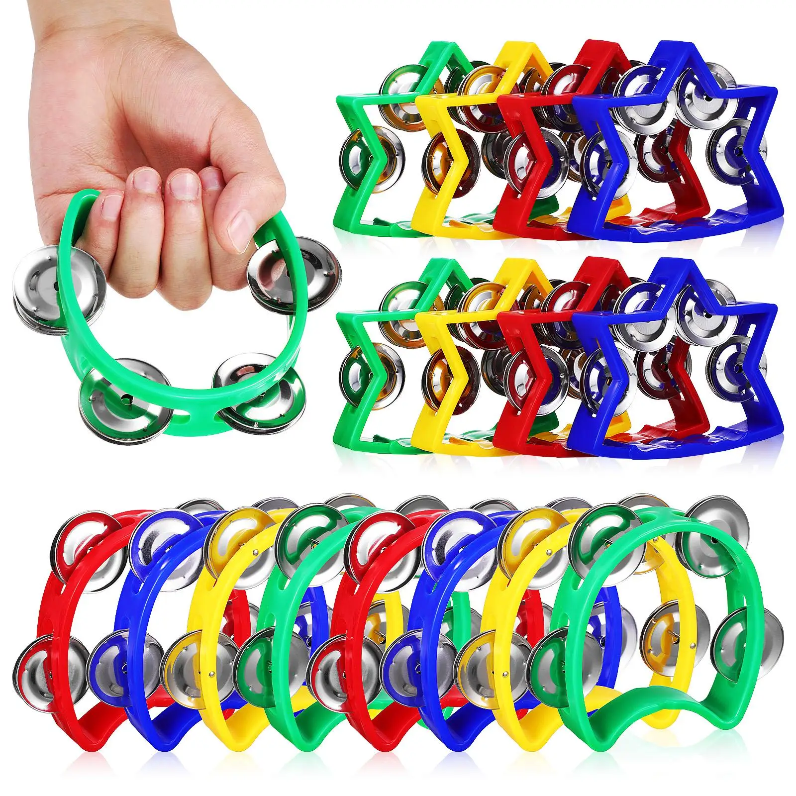 

16Pcs Hand-ring Bell Set 8Pairs Jingle Bells Music Toy Shaking Bells Kids Educational Toys Red Green Yellow Blue Color Long