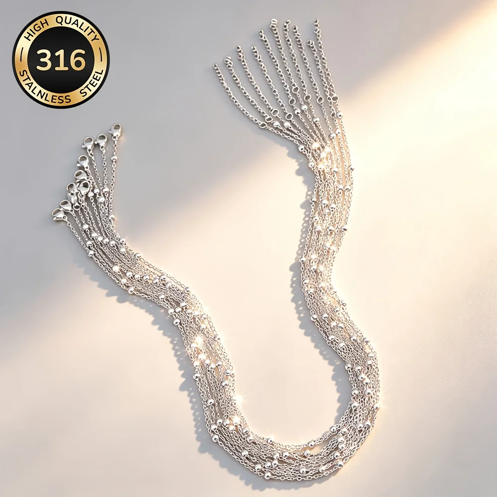 11Pcs Stainless Steel Classic Cross Bead Chain Necklace, with 5Cm/1.96Inch Extension Chain, Waterproof and Durable, Non-Coated, Hypoallergenic Material, Unisex Style, Simple and Fashionable Trendy Couple's Clavicle Chain, Hip-Hop Stackable, Suitable for Daily Wear and Parties, Multifunctional DIY Jewelry Making Accessories, Perfect for DIY Enthusiasts