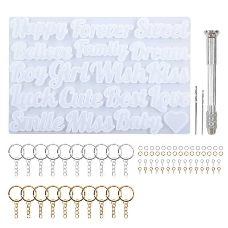 M2ea silicone alfabeto resina moldes kit desejos moldes de fundição cola epoxy chaveiro que faz o conjunto