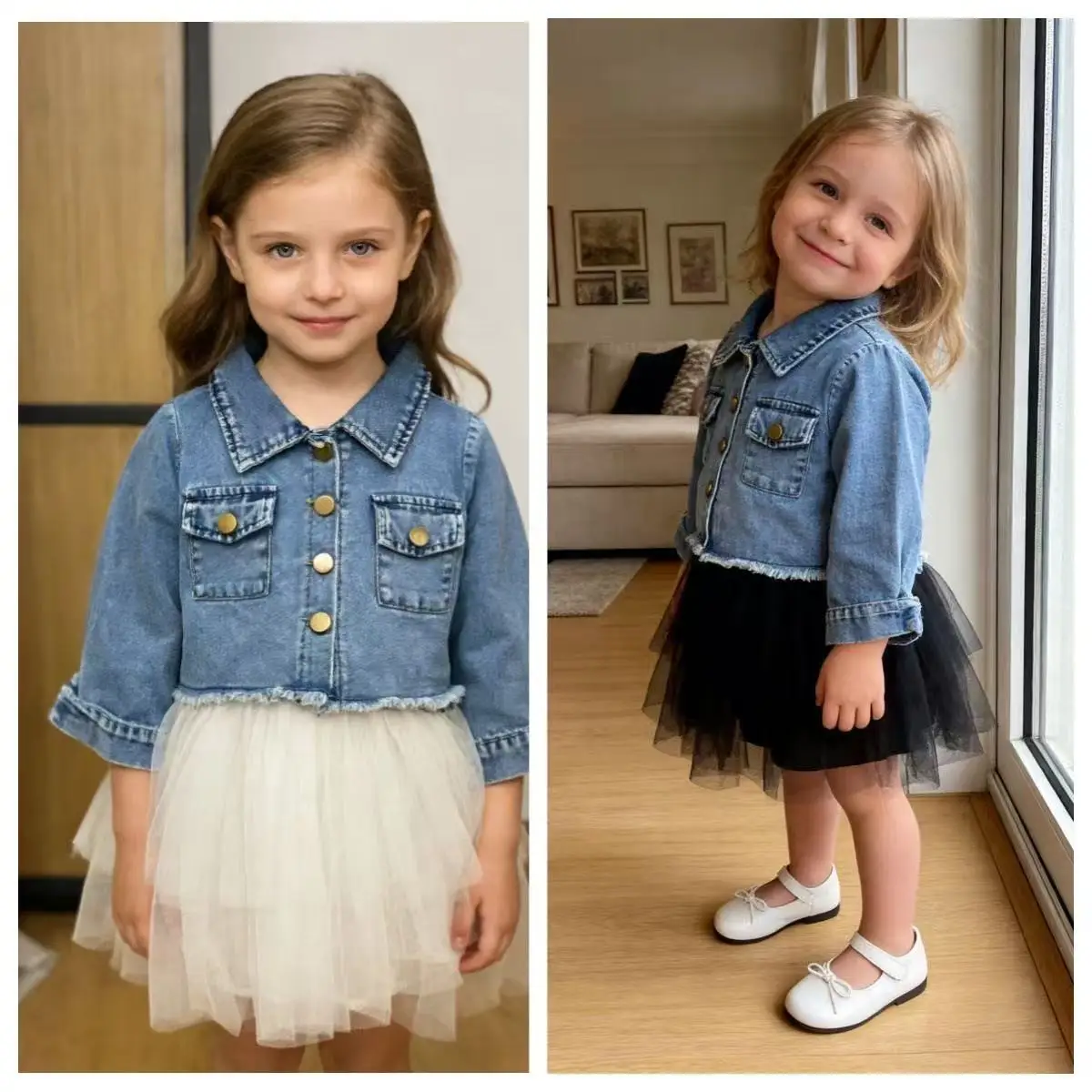 

Новинка: Комплект для девочек на осень-весну из 2 предметов – винтажная джинсовая куртка + платье-принцесса из фатина на бретельках. Стильные и элегантные наряды.