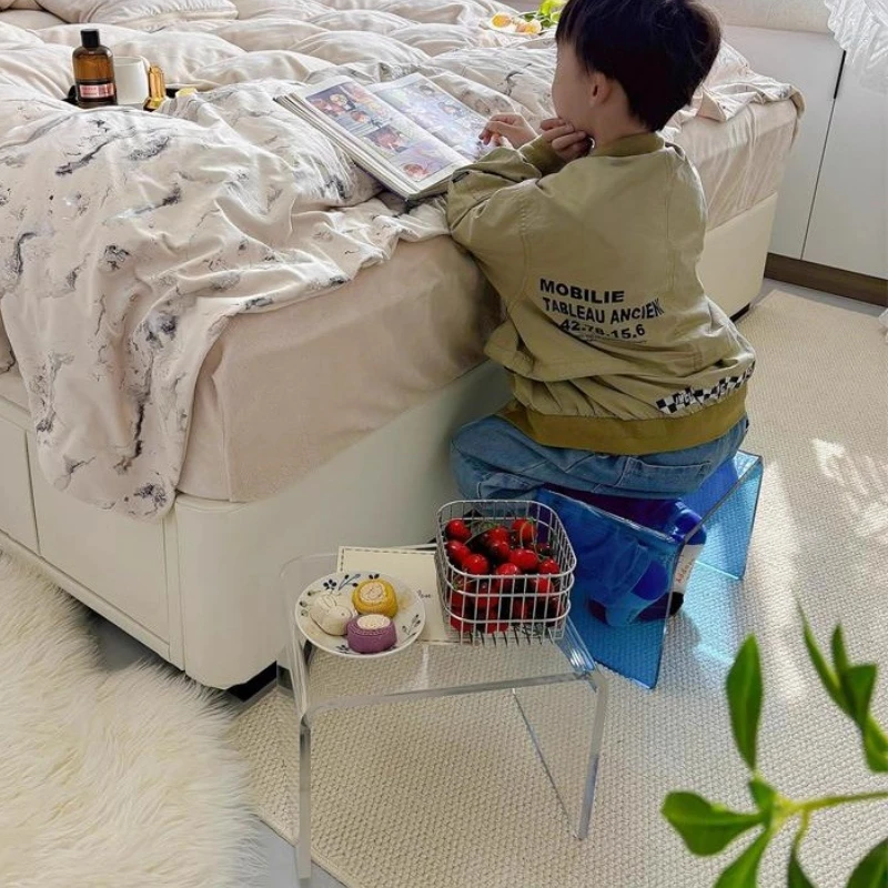 Minimalist Style Acrylic Ottoman Stool Kids Reading Writing Chair Home Entryway Shoe Bench Transparent Small Bay Window Table