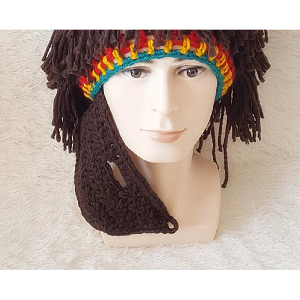 

Beard Hats Wool Cap Crochet Mask Beanies Funny Knitting Hat Black H made Warm Rider Style Stretchy Fit Sizes