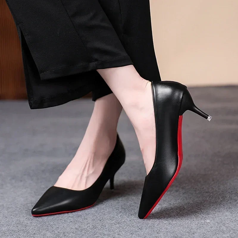 Classic Black Pu Leather High Heel Pumps Women 2025 Autumn Formal Pointed Toe Office Shoes Sexy Plus Size 43 Woman\'s Dress Shoes